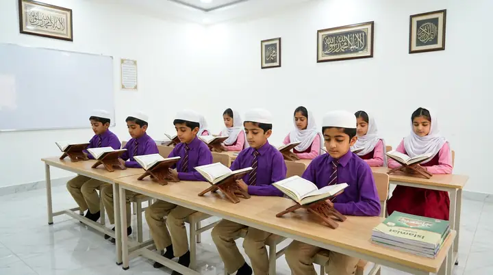 Holy Quran on a wooden rehal with tasbeeh