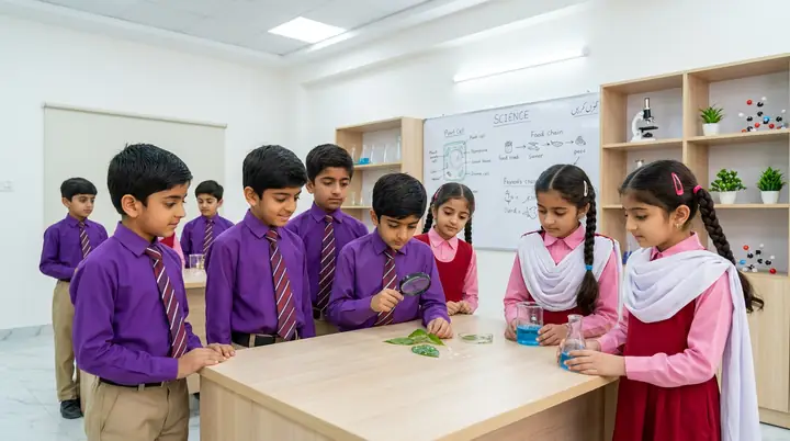 Beakers and test tubes on a science table